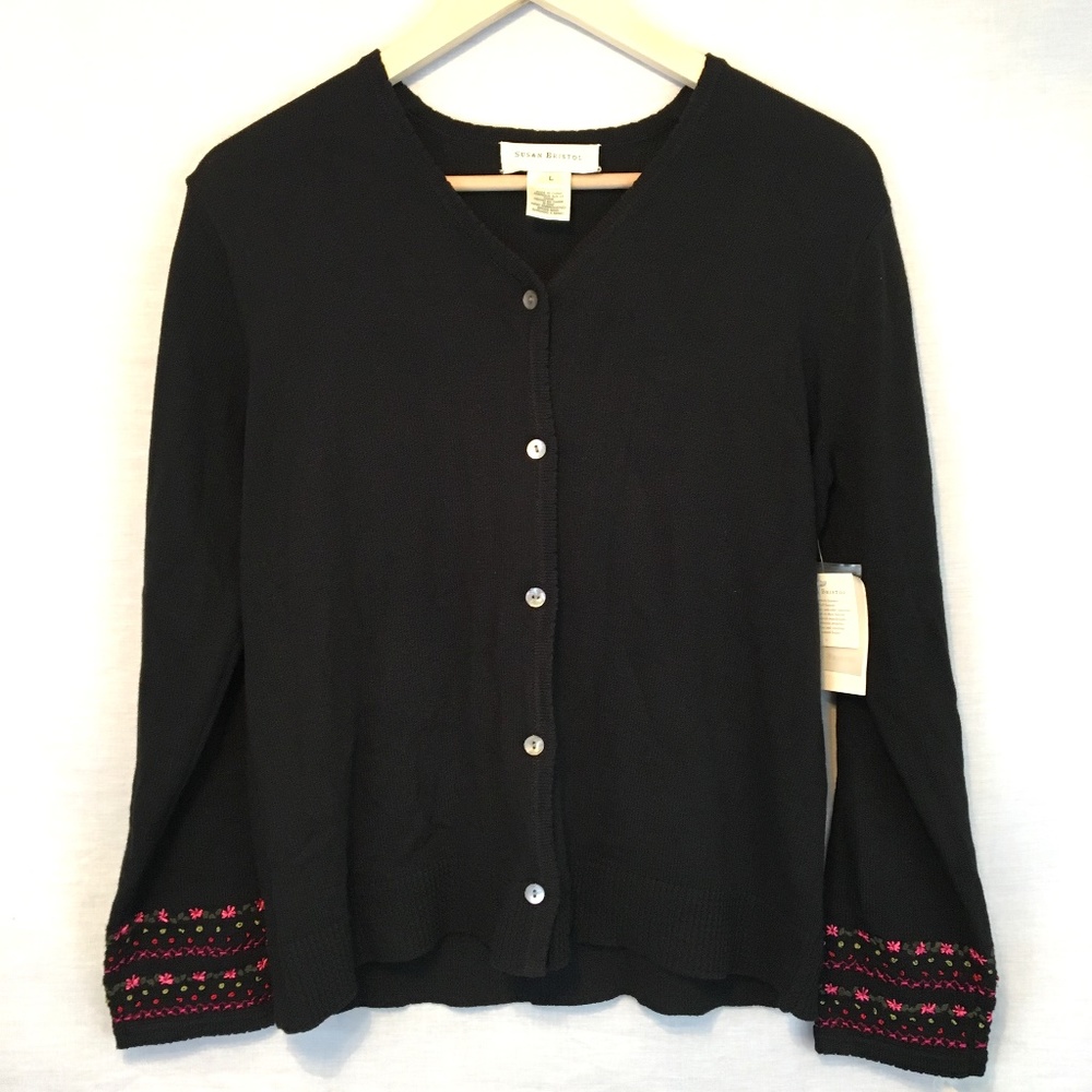 Susan Bristol Hand Embroidered Tree Cardigan NWT L - Picture 4 of 7
